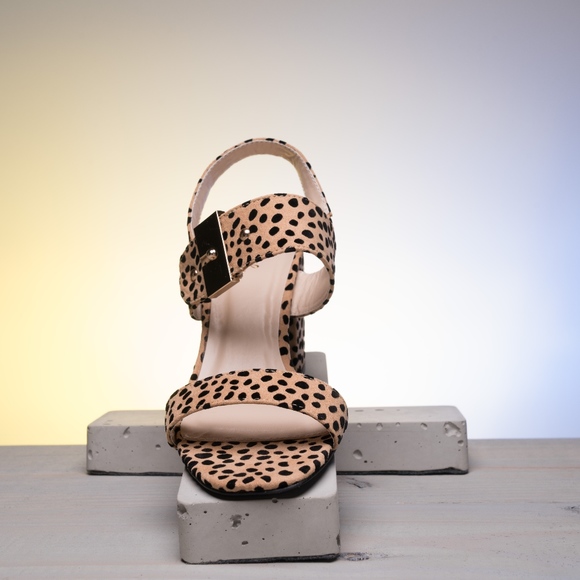 Beige Cheetah Print Suede Ankle Strap Heels - Picture 4 of 7